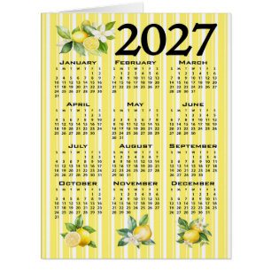 Cartão Calendário 2027 Estilo Italiano Limões Listras Ama