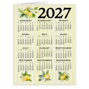 Cartão Calendário 2027 Estilo Italiano Limões Listras Ama