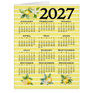 Cartão Calendário 2027 Estilo Italiano Limões Listras Ama
