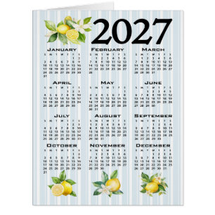 Cartão Calendário 2027 Estilo Italiano Limões Listras Azu