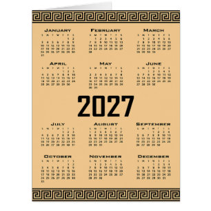 Cartão Calendário 2027, Frete Grego, Preto no Bege