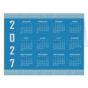 Cartão Calendário 2027, Fretwork Grego, Azul, Cosmic Latt