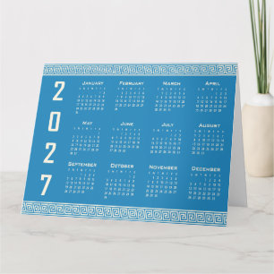 Cartão Calendário 2027, Fretwork Grego, Azul, Cosmic Latt