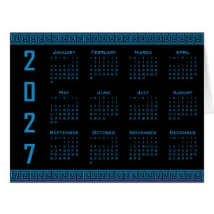 Cartão Calendário 2027, Fretwork Grego, Azul Cosmos no Pr