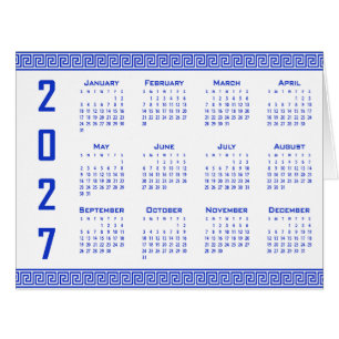 Cartão Calendário 2027, Fretwork Grego, Azul Grego sobre