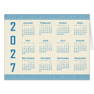 Cartão Calendário 2027, Fretwork Grego, Azul no Cosmic La