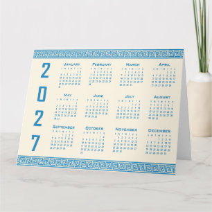 Cartão Calendário 2027, Fretwork Grego, Azul no Cosmic La