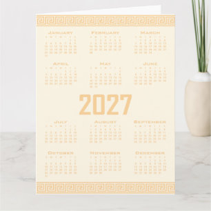 Cartão Calendário 2027, Fretwork Grego, Bege em Cosmic La