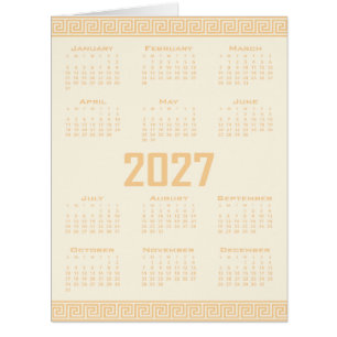 Cartão Calendário 2027, Fretwork Grego, Bege em Cosmic La