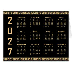 Cartão Calendário 2027, Fretwork Grego, Bege no Preto