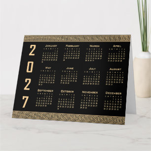 Cartão Calendário 2027, Fretwork Grego, Bege no Preto