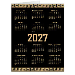 Cartão Calendário 2027, Fretwork Grego, Bege no Preto