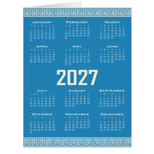 Cartão Calendário 2027, Fretwork Grego, Cosmic Latte em A