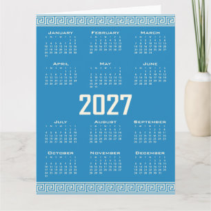 Cartão Calendário 2027, Fretwork Grego, Cosmic Latte em A