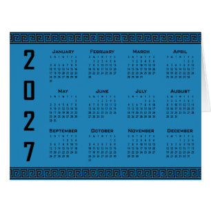 Cartão Calendário 2027, Fretwork Grego, Preto no Azul Cos