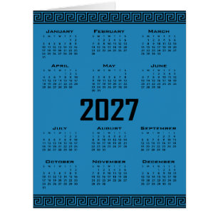 Cartão Calendário 2027, Fretwork Grego, Preto no Azul Cos