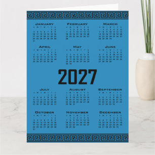 Cartão Calendário 2027, Fretwork Grego, Preto no Azul Cos