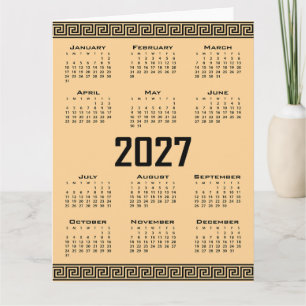 Cartão Calendário 2027, Fretwork Grego, Preto no Bege