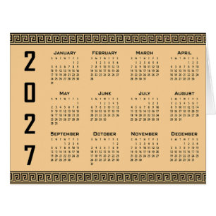 Cartão Calendário 2027, Fretwork Grego, Preto no Bege