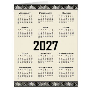 Cartão Calendário 2027, Fretwork Grego, Preto no Cosmic L