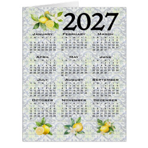 Cartão Calendário 2027 Limões Azulejos Italianos Mediterr