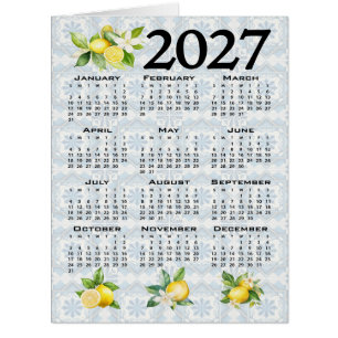 Cartão Calendário 2027 Limões Azulejos Italianos Mediterr