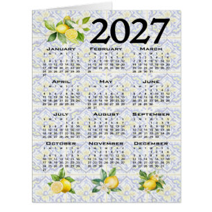 Cartão Calendário 2027 Limões Azulejos Italianos Mediterr