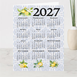 Cartão Calendário 2027 Limões Azulejos Mediterrâneos Ital