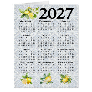Cartão Calendário 2027 Limões Azulejos Mediterrâneos Ital
