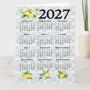 Cartão Calendário 2027 Limões Italianos Azulejos Mediterr