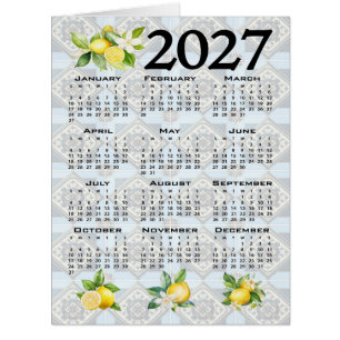 Cartão Calendário 2027 Limões Italianos Azulejos Mediterr