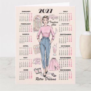 Cartão Calendário 2027 Sonhos Retro Saudação