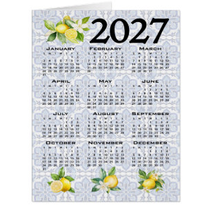 Cartão Calendário de 2027 Limões Azulejos Italianos Medit