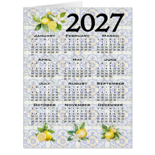 Cartão Calendário de 2027 Limões Azulejos Italianos Medit