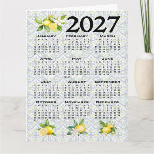 Cartão Calendário de 2027 Limões Azulejos Italianos Medit