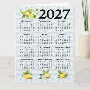 Cartão Calendário de 2027 Limões Azulejos Italianos Medit