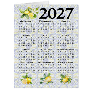 Cartão Calendário de 2027 Limões Azulejos Italianos Medit