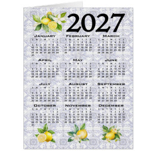 Cartão Calendário de 2027 Limões Azulejos Italianos Medit