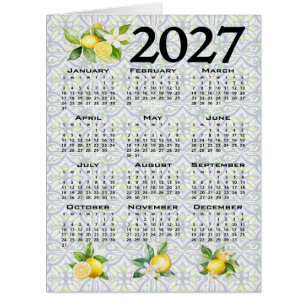 Cartão Calendário de 2027 Limões Azulejos Mediterrâneos I