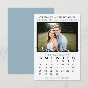 Cartão Calendário Fotográfico Dusty Blue Weding Our Date