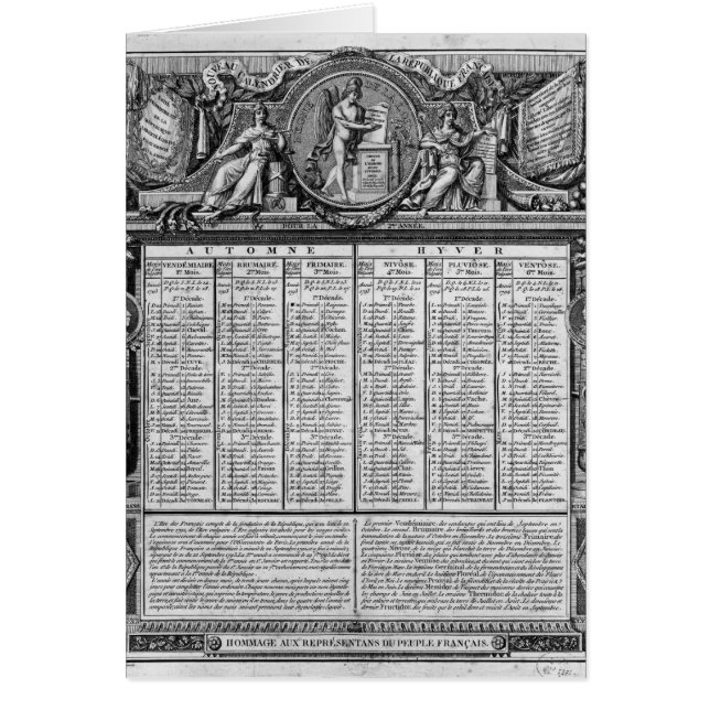 Cartão Calendário republicano, o 22 de setembro de 1793 (Frente)