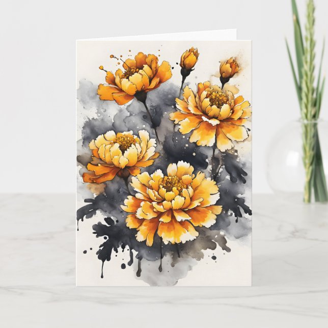 Cartão Calêndula - Flores aquarela (Frente)