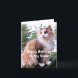 Cartão Calico Cat Birthday Sister<br><div class="desc">Este cartão de aniversário para sua irmã apaixonada por gatos mostra um lindo gato calico de cabelo longo sentado em um toco de árvore no outono. As cores do gato são borboleta, cinza e branco. Na frente, o texto diz: "Parabéns à minha irmã". A mensagem dentro do cartão diz, "Desejando...</div>