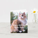 Cartão Calico Cat Birthday Sister<br><div class="desc">Este cartão de aniversário para sua irmã apaixonada por gatos mostra um lindo gato calico de cabelo longo sentado em um toco de árvore no outono. As cores do gato são borboleta, cinza e branco. Na frente, o texto diz: "Parabéns à minha irmã". A mensagem dentro do cartão diz, "Desejando...</div>