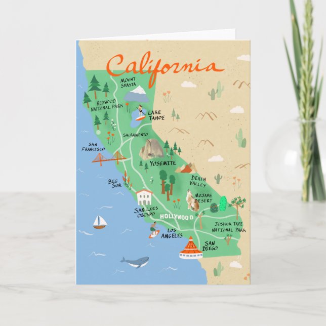 Cartão California Map Greeting Card (Frente)