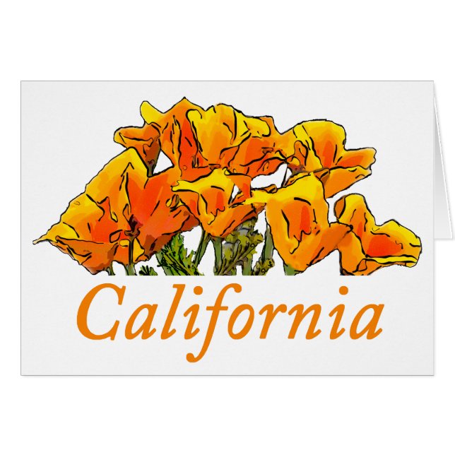 Cartão California Poppy Art, "California" texto Notecard (Frente horizontal)