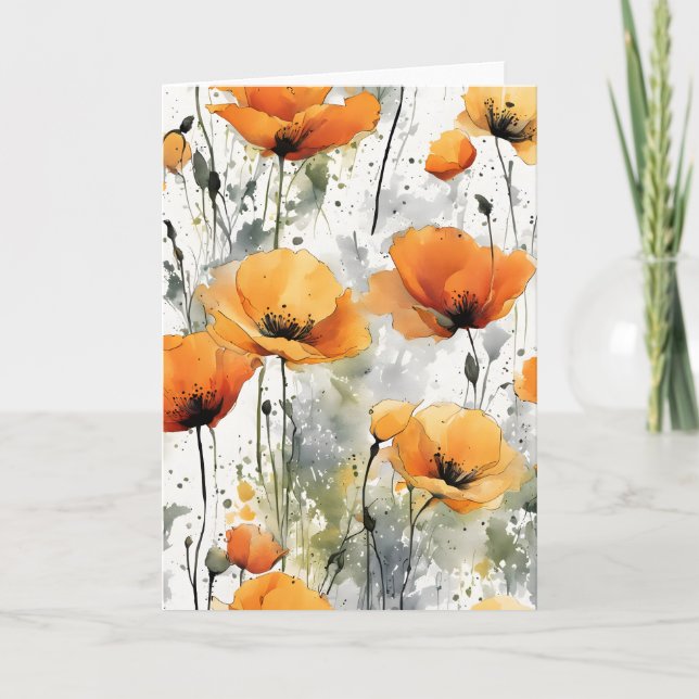 Cartão Californian poppy - Watercolor flowers (Frente)