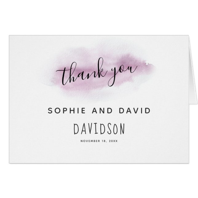 Cartão Caligrafia Encantadora Traço de Aquarela Obrigado (Frente Horizontal)