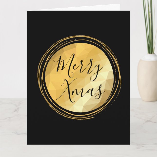 Cartão Caligrafia Merry Xmas chic preto e ouro brilhante (Frente)