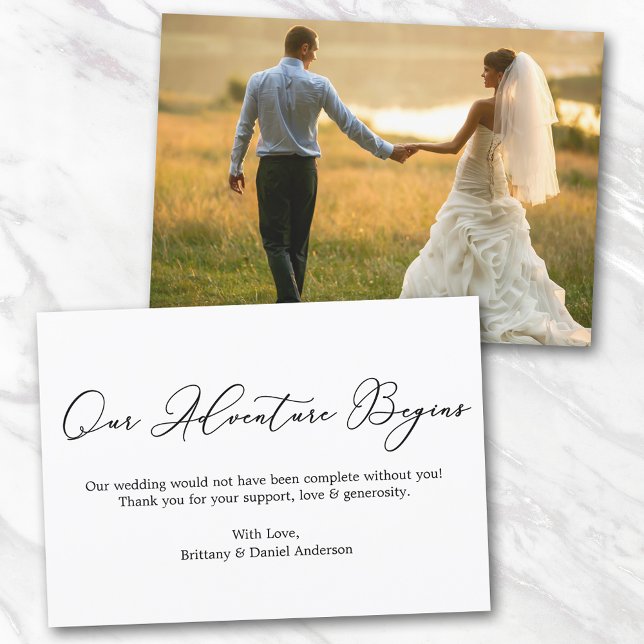 Cartão Caligrafia Minimalista Nossa Aventura Obrigado (Customize to change your personalized text size or text style.)